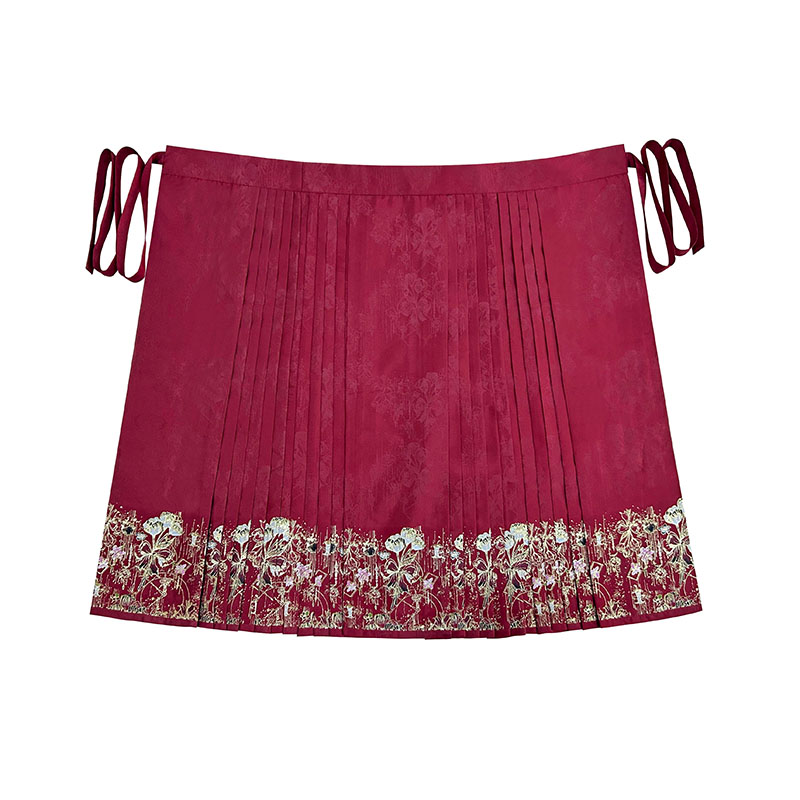 Black & Red Rose Mamian Skirt – Luxury Metallic Gold Thread Hanfu Horse Face Skirt - Image 5